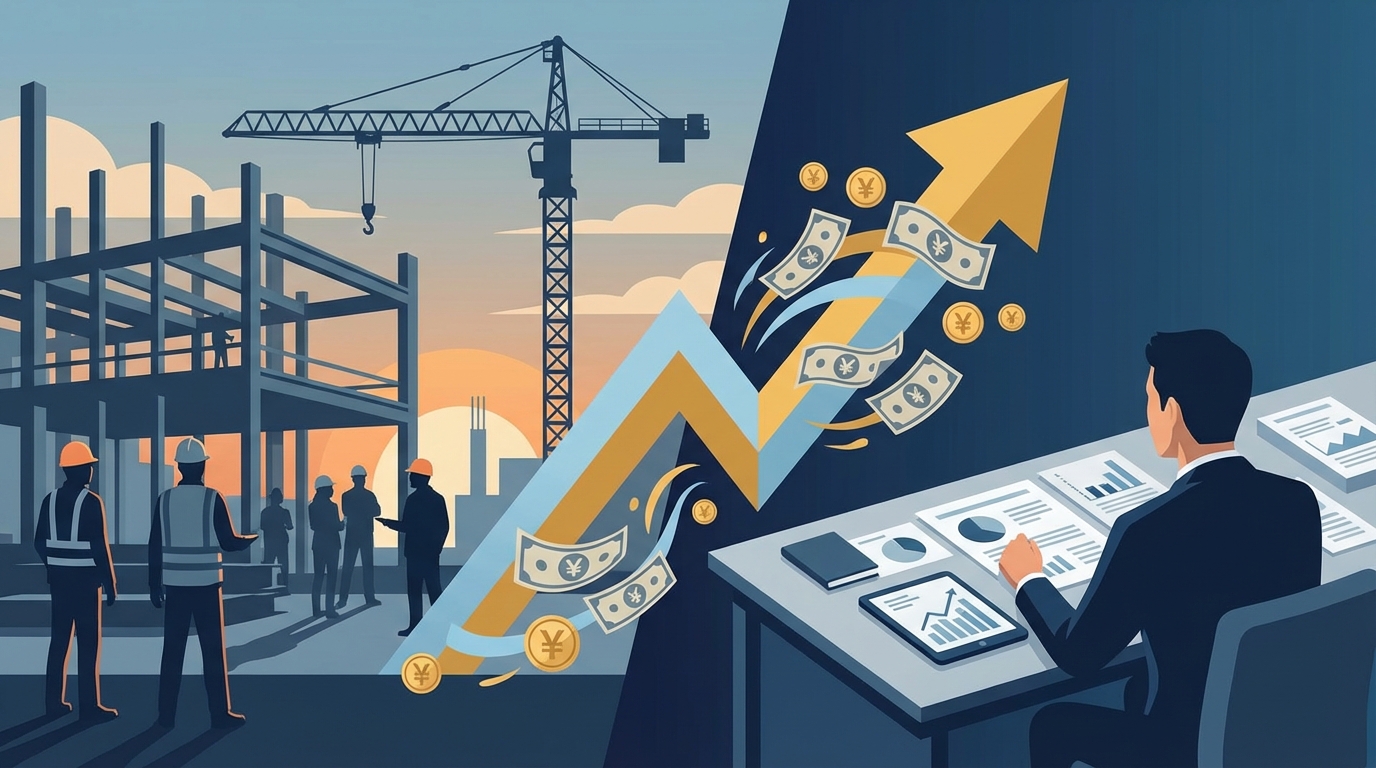 建設業の経営者が銀行融資を断られる場面のイラスト